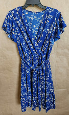 SHEIN SHORT DRESS RUFFLE HEMLINE DEEP V-NECK BLUE WITH WHITE FLOWERS SZ XL#4800