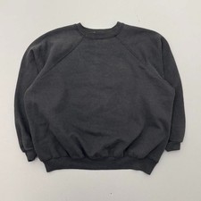 Vintage 80s Faded Black Blank Sweatshirt Raglan Grunge Polycotton Size Medium
