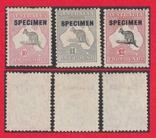 Australia Kangaroo SPECIMEN Overprint Stamps To £2. Mint, Un-used, No Gum.