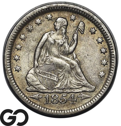 1854 Seated Liberty Quarter w/ Arrow, Choice AU++/Unc