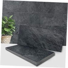 6" x 12" Peel and Stick Backsplash Wall Tiles, PVC Faux Stone 20 Black Slate