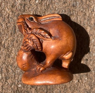 Signed Antique Japanese Carved Wood Netsuke Totem Charm