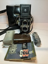 Vintage Yashica 635 TLR Camera Kit w/ Case Flash 35mm Adapter Manual Japan