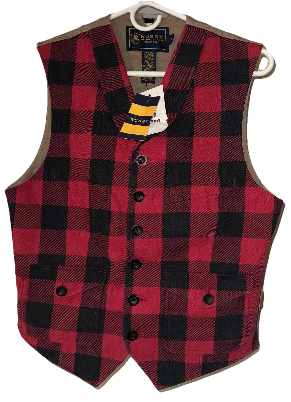 Rugby Ralph Lauren Sportsmen Vest Mens Small Red Plaid Canvas Hunting Workwear
