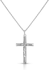 925 Sterling Silver Crucifix Jesus Christ Cross Pendant Silver Rope Necklace Cha