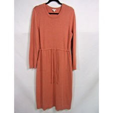 Pure Jill Peach Knit Dress sz M Drawstring Waist Cozy Lagenlook Staple Coastal