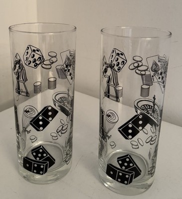 Ocean Vegas Casino Tumbler Glass Set 2 Gamble Dice  Black Design