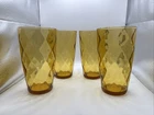 VTG Anchor Hocking Amber 6.5” Tall Glasses Set of 4 Dimond Optic 24 oz.