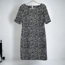 Talbots Petite sz 10P Shift Dress animal print black gray ivory
