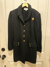 St John Collection Marie Gray Vintage Black Knit Long Coat Jacket Blazer Pin 8
