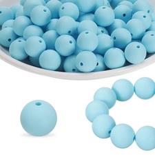40Pcs Silicone Beads 15mm Silicone Beads Bulk for Pens Loose Round Light Blue