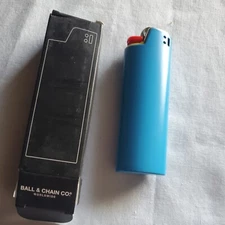 Vtg Lighter Case Blue Metal Sleeve Cover Enamel Holder for Bic New Ball&Chain 