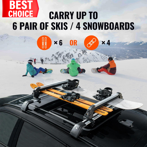 Universal Ski & Snowboard Roof Rack, 6 Skis/4 Boards, Anti-Theft Lock, Aluminum - Picture 8 of 13
