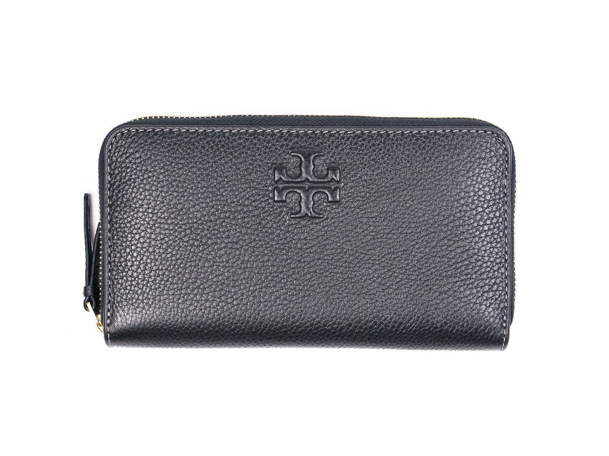 小物 Tory Burch Wallet Flower embossed Black Tory Burch Thea Black Pebbled Leather Continental Wallet