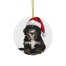 Hanging Ceramic Christmas Tree Ornament - Barbet Puppy Design