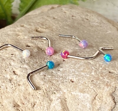 Opal Nose Ring 4-Piece Opal Nose Screw Rings - 20G 316L Surgical Steel Studs In Multiple Colors & Sizes Four Prong CZ Nose Ring - Foto 5