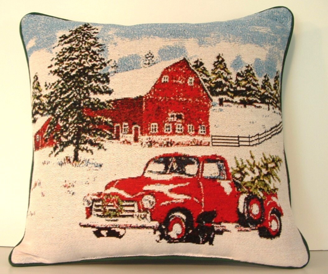 Christmas - Winter Snowy Farm Scene w/ Red Barn, Red Truck T