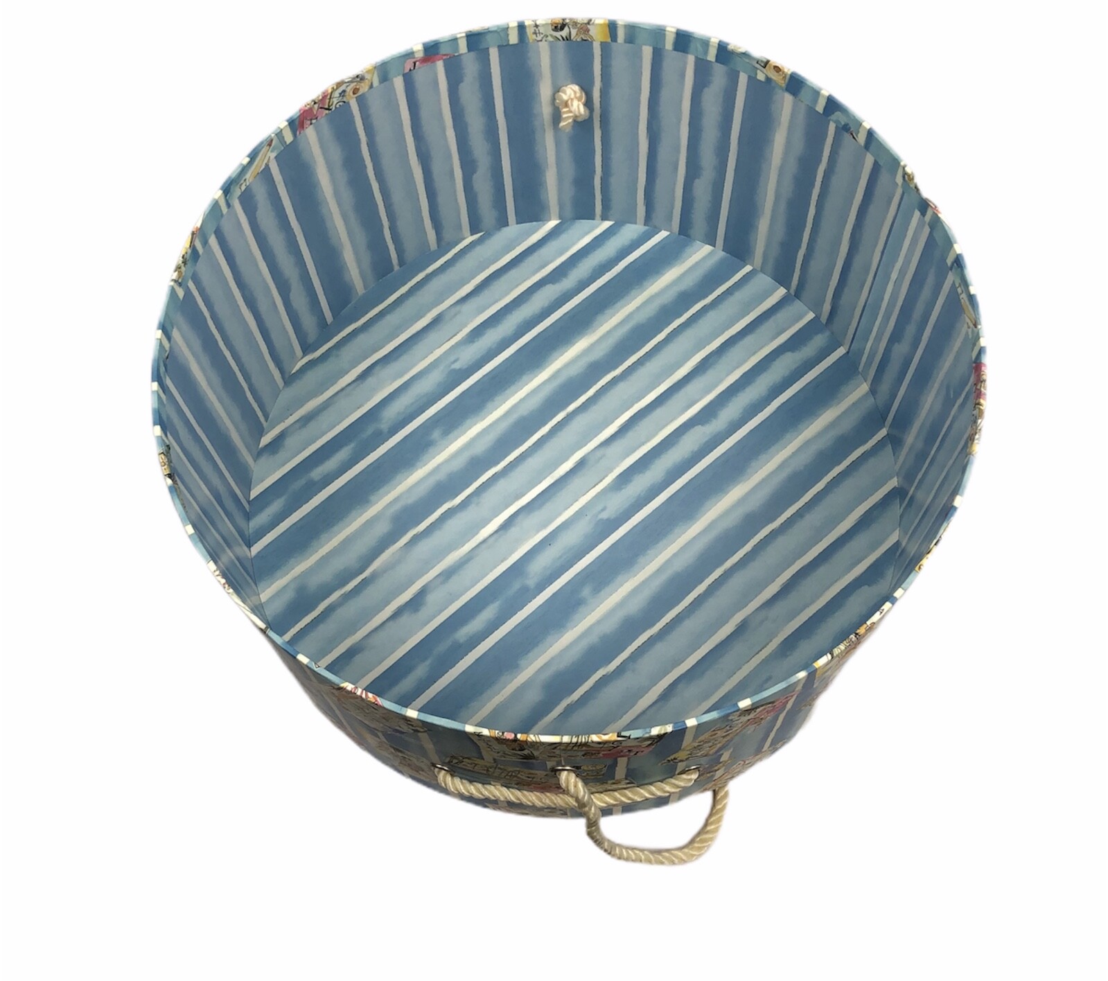 Round Nesting Hat Boxes w/Rope Handles (set of 2) Foreign Post Card