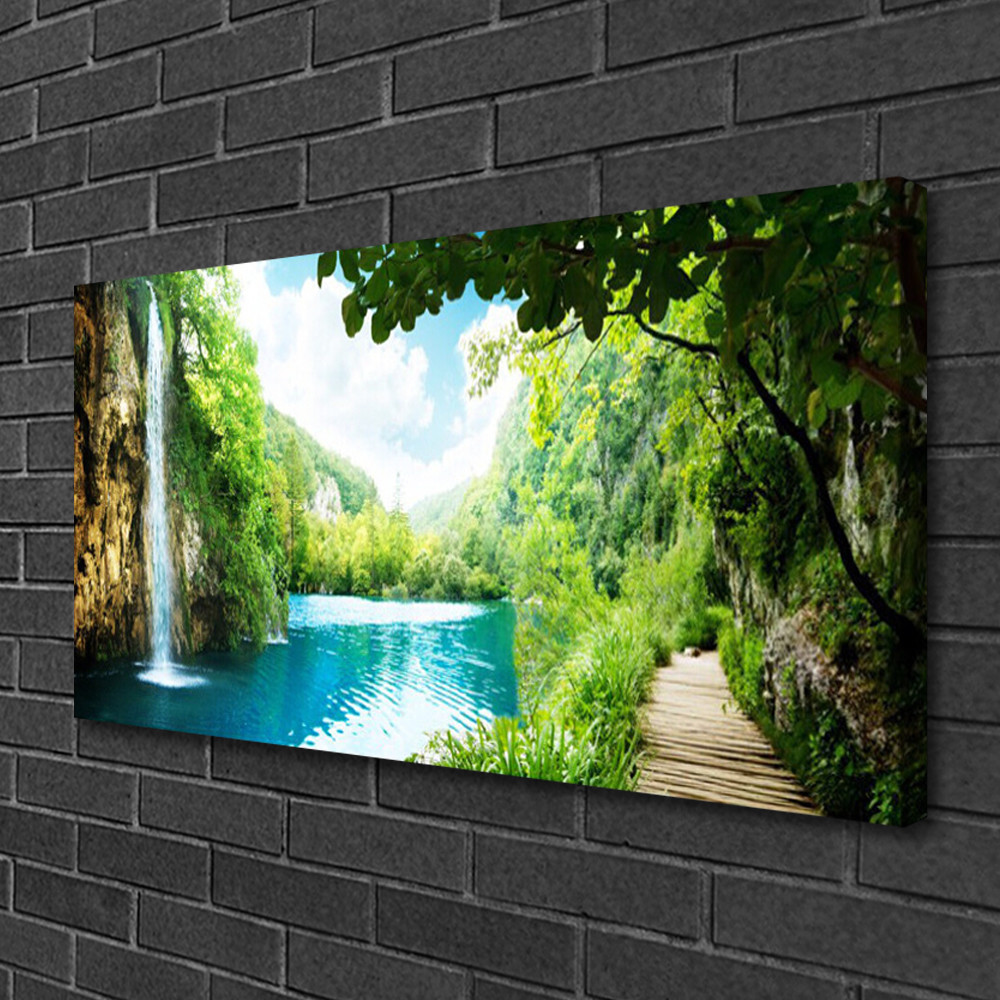 Image tableau impression 100x50 nature cascade lac arbres pour décoration murale