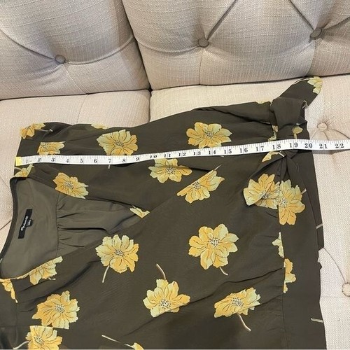 Madewell Shirt Womens Size L Effie Floral Wrap Top Olive Green Side Tie Blouse - Picture 12 of 14