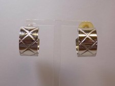 VINTAGE PIERCED EARRINGS 1" HOOP SILVER TONE 1/2" WIDE RETRO/MCM