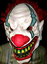 EVIL HALLOWEEN CLOWN MASK THICK FOAM RED WIG HAIR MEN ONE SIZE TEETH GROSS 