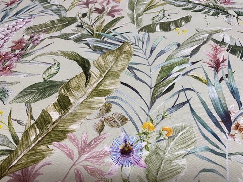 Cotton Fabric Hawaiian Flora Ferns Curtain Roman Blind Upholstery - Picture 4 of 6