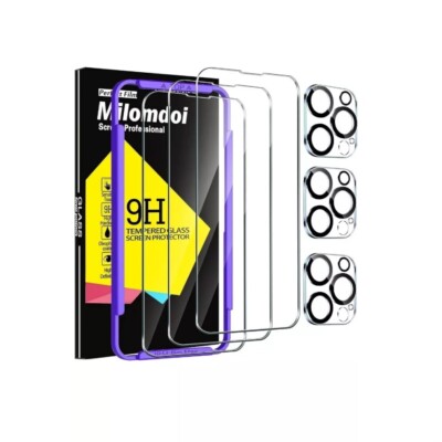 Milomdoi 3+3 Pack Tempered Glass Screen And Camera Protector iPhone 14 Pro Max