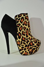 High Heels, Ankleboots,Plateau, Buffalo, Leoprint, Ponyfell, Gr. 41. Höhe 15 cm