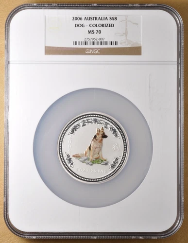 2006 Australia Year of the Dog Colorized 5 oz Silver $8 Coin NGC MS70