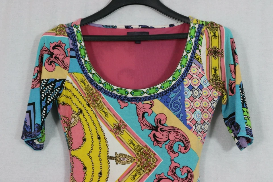 Vestido ajustado súper colorido Hale Bob XS estampado floral joya media manga forrado Foto 2 de 4