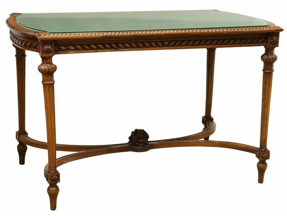 Antique Table, Louis XVI Style Glass-Top Walnut Salon Table, Rectangle, 1800s!! - Image 4 of 4