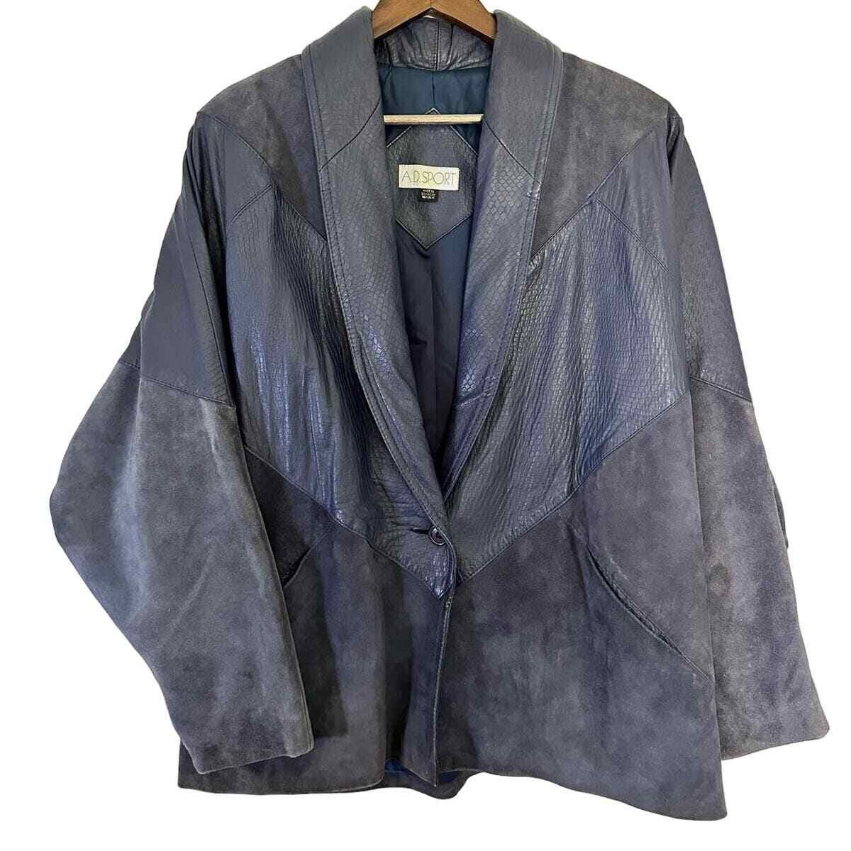 ジャケット・アウター 40s Vintage Suede Leather Sports JKT A.D. SPORT Vintage Blue Leather Suede Blazer Jacket Coat Size 40