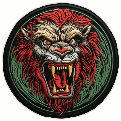 Lion Patch Iron-on Applique Apocalypse Badge Mutated Zombie African Tiger Roar
