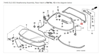 すーやん HONDA ACURA GENUINE OEM NSX Weatherstrip Assembly, Rear Hatch