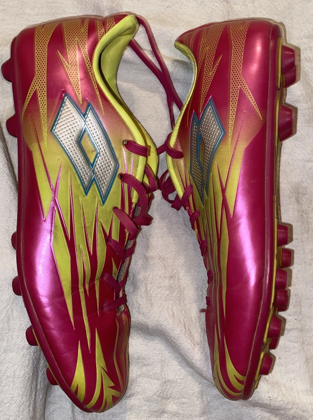 Scarpe da calcio Lotto Forza 9 rosa e gialle taglia 7 5 vedi descrizione