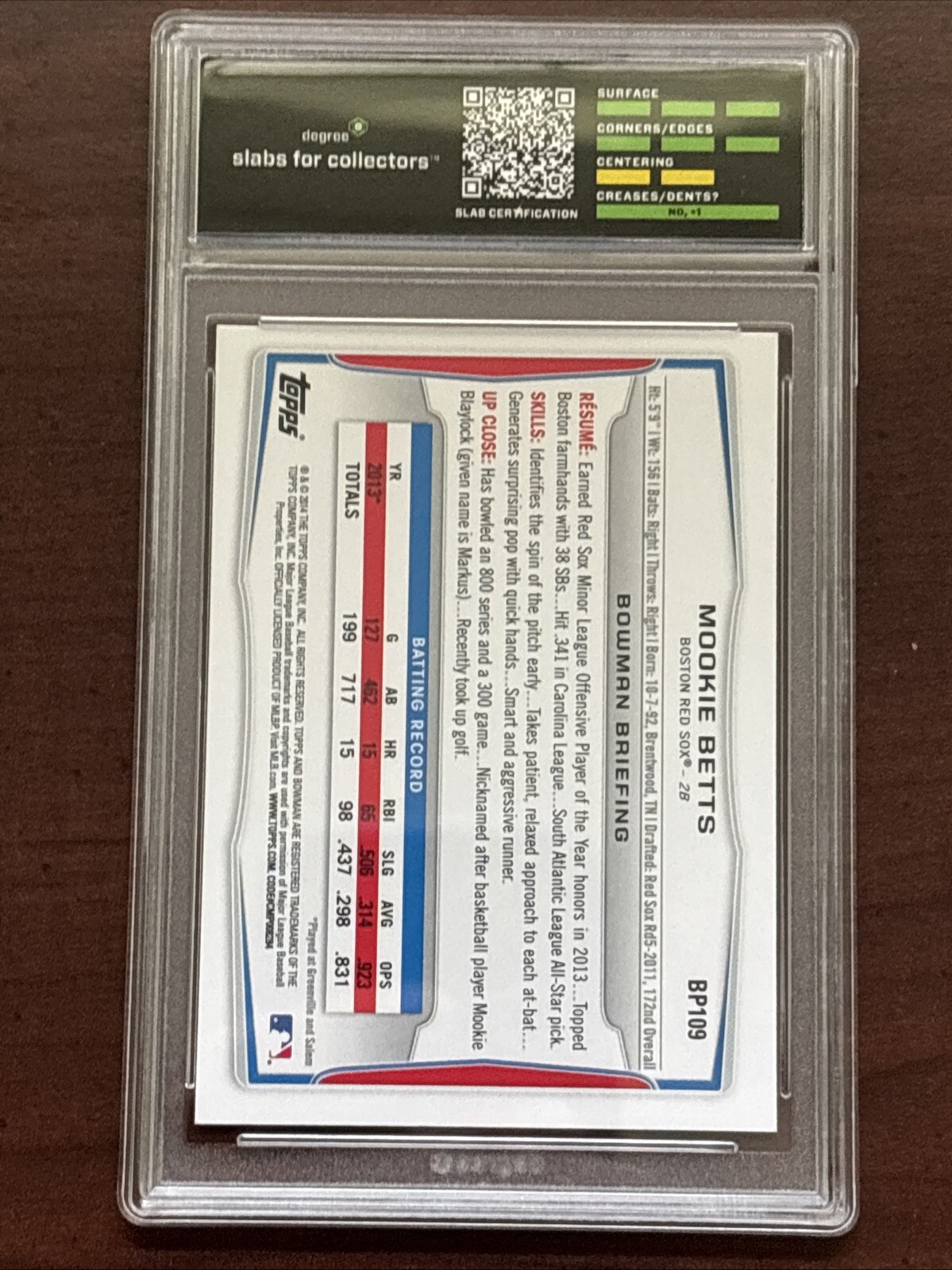 Mookie Betts Boston Red Sox 2014 Topps 1st Bowman #BP109 Degree 9 Mint view 2