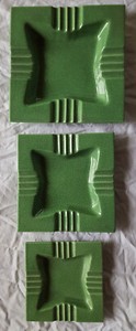 MID CENTURY MODERN N.S. GUSTIN TRIPLE SET VINTAGE CERAMIC NESTING ASHTRAYS WOW