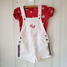 Tommy Hilfiger Girls Short Overalls Red Top White Denim Stars Stripe Patriotic