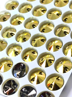 60 10 mm Mine Gold Rund Rivoli Glas Strasssteine zum Aufnähen Kristalle Edelsteine Perlen