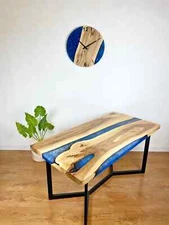 Mid Century Epoxy Custom Blue Resin River Dining Counter Table Top Handmade Gift