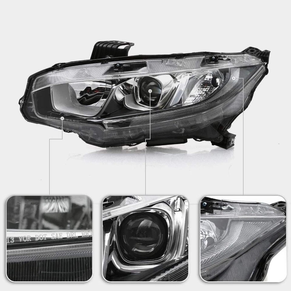 For 2016-2020 Honda Civic Halogen Type Projector Headlights Headlamps Left+Right - Image 4 of 4