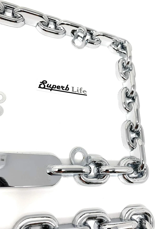 Superb LNF Universal Chrome Mega-Metal Round Chain Link Design License Plate  Foto 2 de 3