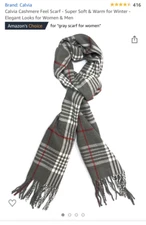 Calvia Cashmere Feel Scarf Soft & Warm Elegant Looks - Light Gray/Red White