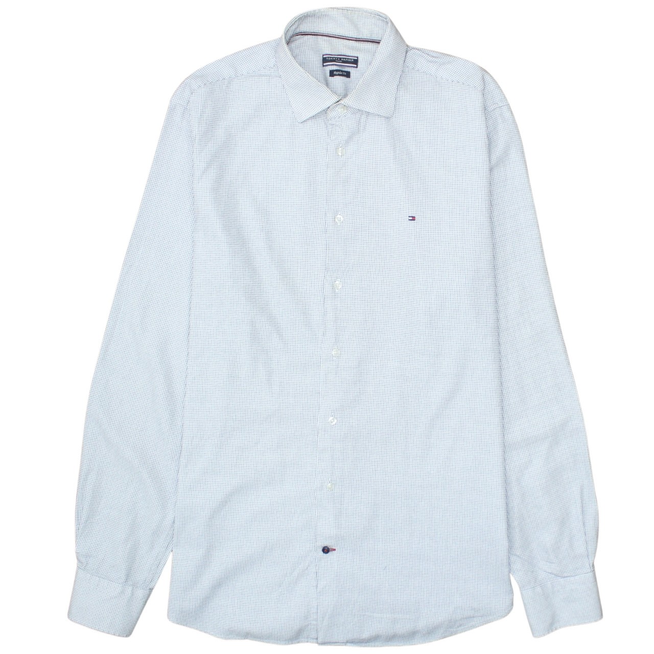 Tommy Hilfiger Mens Shirt Light Blue Check Long Sleeve Embroidered Flag Logo M