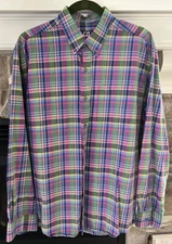 Cutter & Buck Men’s L Plaid Button Down Shirt Long Sleeve Multi Blue Green