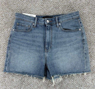 UNIQLO High Rise Slim Fit Denim Shorts Womens 27 Blue Stretch Denim Raw Hem NWT