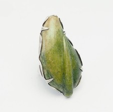 Gorgeous large sterling silver carved jade leaf vintage ring sz 7