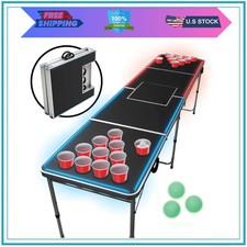 MinnARK Sports 8ft Portable Folding LED Beer Pong Table Outdoor Party Game Set