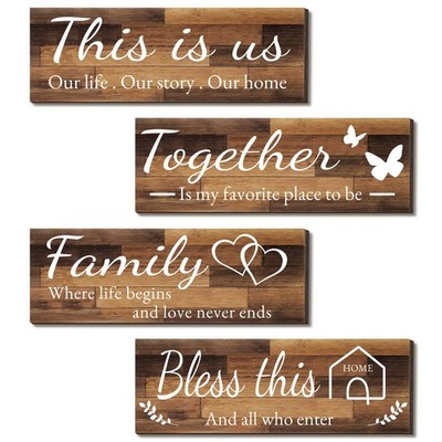 4 Pieces Home Wall Signs, THIS IS US/TOGETHER/BLESS THIS HOME/FAMILY Wall Dec...
